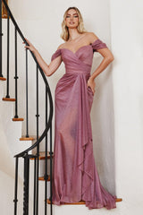 Cinderella Divine CD878 Off Shoulder Long Formal Dress
