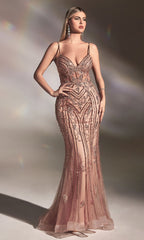 Sheer-Bodice Long Embellished Prom Dress CD992