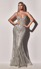 Sheer-Bodice Long Embellished Prom Dress CD992