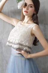 Elegant Tulle Lace Two-Piece Long Prom Dress