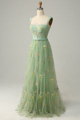 A Line Purple Tulle Floral Prom Dress
