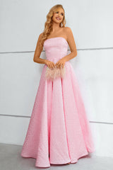 Pink Lace Up A-Line Strapless Prom Dress
