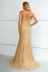 Golden Halter Neck Mermaid Prom Dress