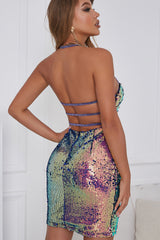 Violet Backless Bodycon Halter Homecoming Dress