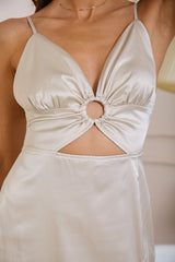 Spaghetti Straps White Holiday Party Dress with Slit