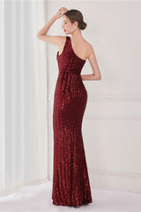 Colorful One Shoulder Sequined Mermaid Evening Dress