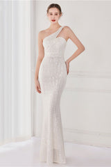 Colorful One Shoulder Sequined Mermaid Evening Dress