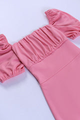Puff Sleeves Bodycon Pink Party Dress