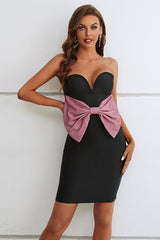 Black Sweetheart Bodycon Semi Formal Dress with Bowknot