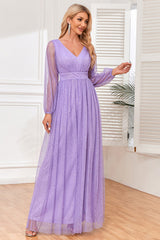 A-Line Long Sleeves Lilac Holiday Party Dress with Slit