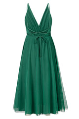 Simple Deep V Neck Green Party Dress