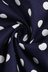 Navy V-Neck Polka Dots 1950s Swing Dress