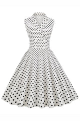 Navy V-Neck Polka Dots 1950s Swing Dress