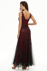 Leaves Sequins Tulle Long Formal Dress