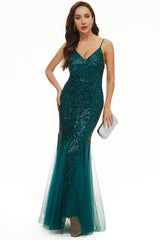 Black Sequin Spaghetti Straps Sheath Mother Dress