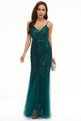 Black Sequin Spaghetti Straps Sheath Mother Dress