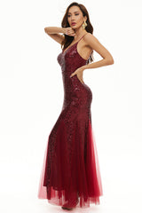 Black Sequin Spaghetti Straps Sheath Mother Dress