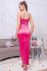 Fuchsia Corset Sheath Cocktail Party Dress with Ruffles
