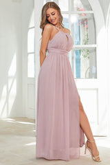 Orange Chiffon Halter Bridesmaid Dress with Slit