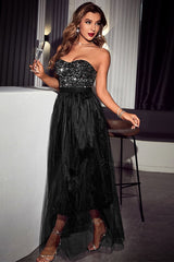 Sparkly Sweetheart Black Prom Dress with Sequins