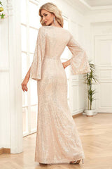 Champagne Sequins Sheath Formal Dress with Pleated