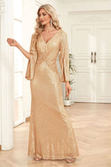 Champagne Sequins Sheath Formal Dress with Pleated