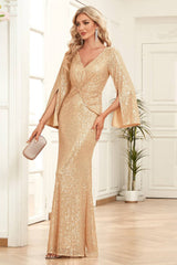 Champagne Sequins Sheath Formal Dress with Pleated