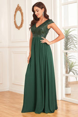 A Line V-Neck Dark Green Mother of the Bride Dress with Sequins