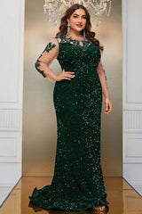 Dark Green Mermaid Plus Size Sequin Prom Dress with Appliques