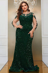 Dark Green Mermaid Plus Size Sequin Prom Dress with Appliques