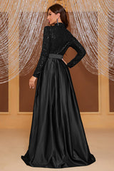 Black A Line High Neck Long Prom Dress with Sequins