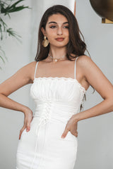 Bodycon Spaghetti Straps Little White Dresss with Lace