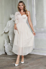 Apricot A-Line One Shoulder Corset Party Dress