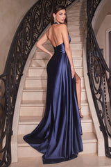 Cinderella Divine CH079 Long Satin Halter Prom Dress