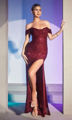 Off-Shoulder Long Ruched Sequin Prom Dress CH144