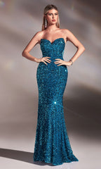 Sheer-Sides Strapless Long Sequin Prom Dress CH151