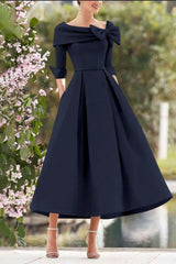 A Line Cowl Neck 3/4 Sleeves Tea Length Elegant Mother Dresses CM0348