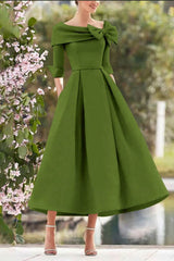 A Line Cowl Neck 3/4 Sleeves Tea Length Elegant Mother Dresses CM0348