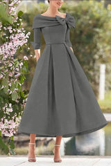 A Line Cowl Neck 3/4 Sleeves Tea Length Elegant Mother Dresses CM0348
