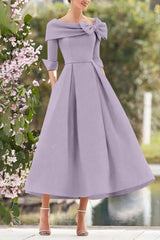 A Line Cowl Neck 3/4 Sleeves Tea Length Elegant Mother Dresses CM0348