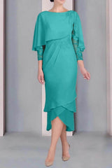 Sheath Column Scoop Short Sleeves Tea Length Mother Dresses CM0359