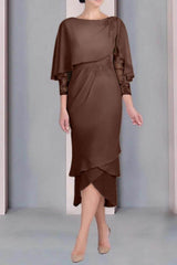 Sheath Column Scoop Short Sleeves Tea Length Mother Dresses CM0359