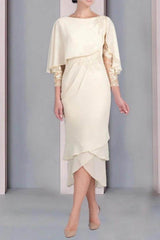 Sheath Column Scoop Short Sleeves Tea Length Mother Dresses CM0359