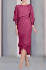 Sheath Column Scoop Short Sleeves Tea Length Mother Dresses CM0359