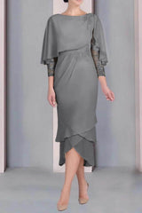 Sheath Column Scoop Short Sleeves Tea Length Mother Dresses CM0359