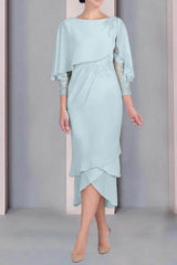 Sheath Column Scoop Short Sleeves Tea Length Mother Dresses CM0359