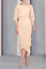 Sheath Column Scoop Short Sleeves Tea Length Mother Dresses CM0359