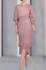 Sheath Column Scoop Short Sleeves Tea Length Mother Dresses CM0359