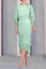 Sheath Column Scoop Short Sleeves Tea Length Mother Dresses CM0359