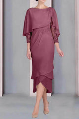 Sheath Column Scoop Short Sleeves Tea Length Mother Dresses CM0359